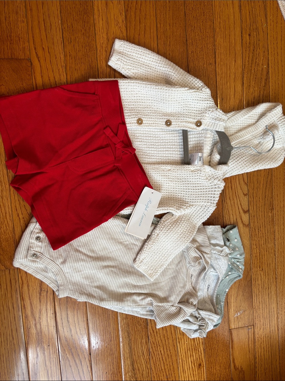 Polo by Ralph Lauren Cream Knit Hooded Cardigan & Red Shorts Set